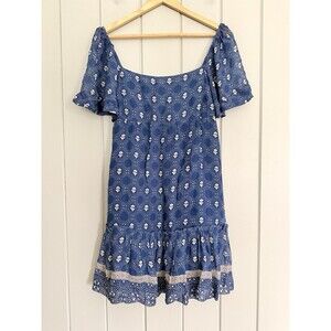 Maeve Anthropologie Mini Dress XS Navy Blue Smocked Tunic Chiffon